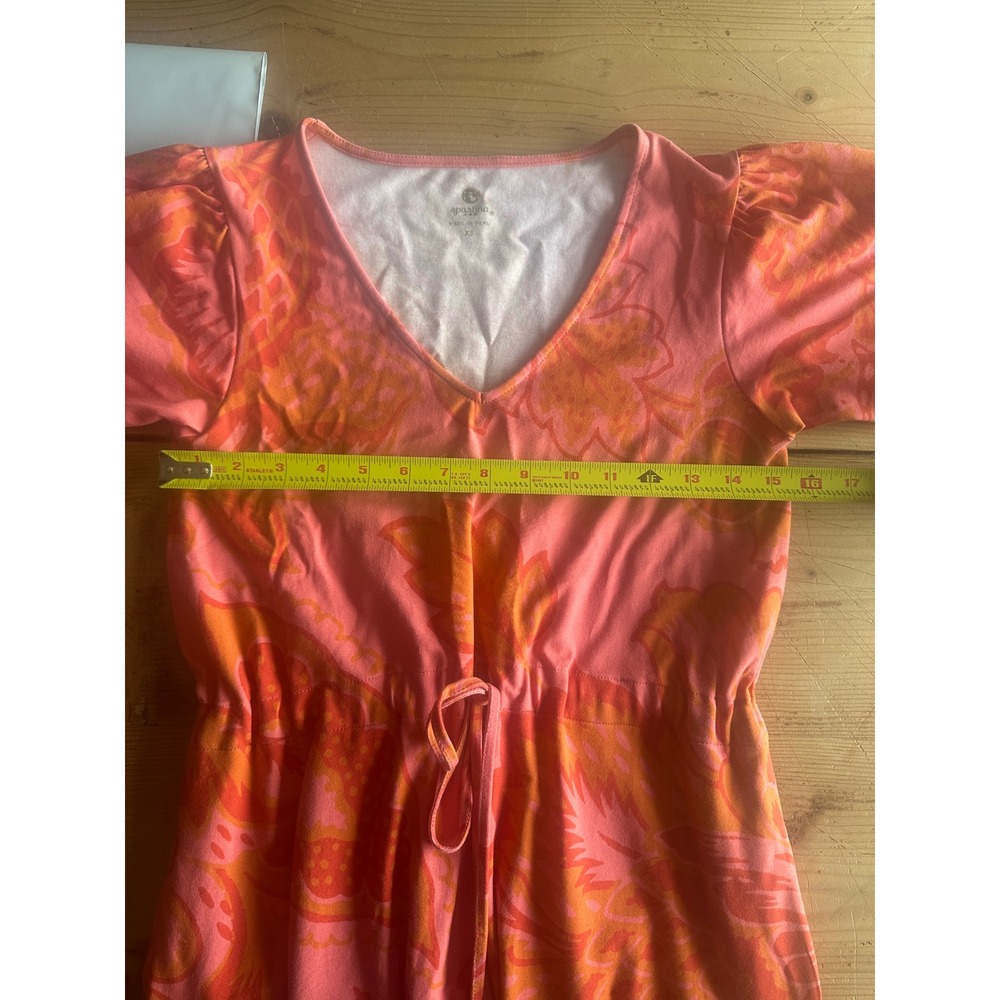 Spartina 449 Womens XS Pink Orange Floral Cotton Maxi Dress Drawstring Pocket - Picture 9 of 9